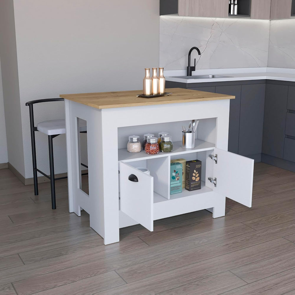 Kitchen Island with 2 Doors and 3 Shelves in White/Macadamia | Kitchen island...