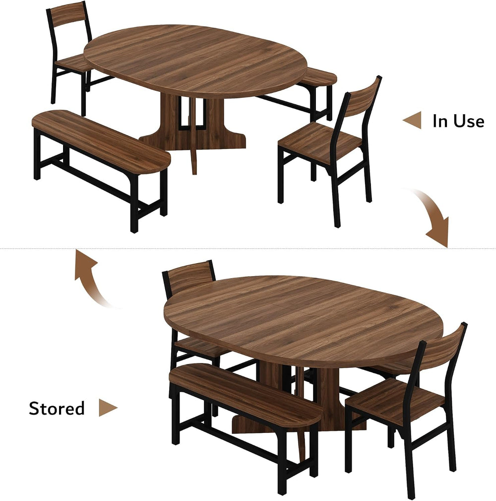 iPormis 5-Piece Round Dining Table Set for 4-6, 59" Extendable Dining Ro...