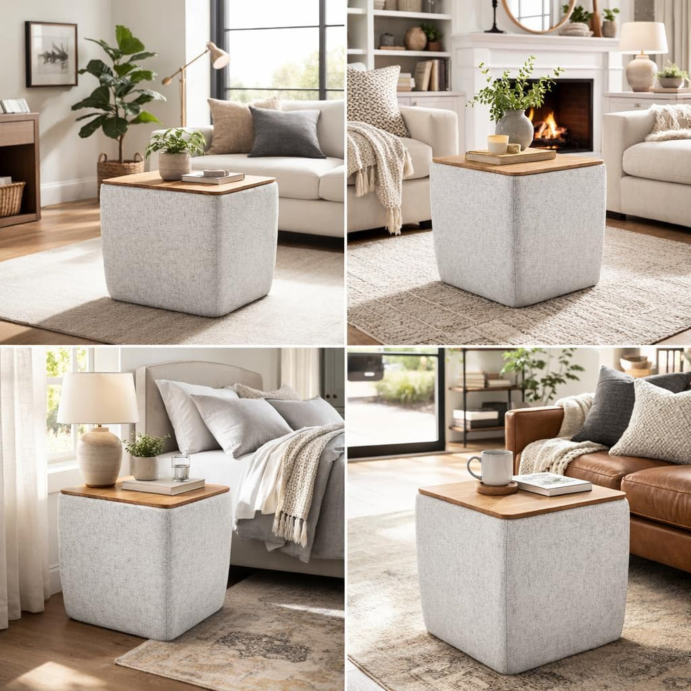 HomePop Home Decor Storage Ottoman with Wood Top|Upholstered Modern Square St...