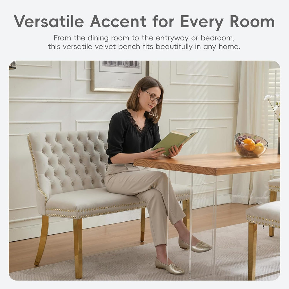 Velvet Double Dining Loveseat Bench with Wing Back, Tufted Upholstered 2-Seat...