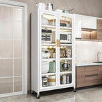 65'' Tall Kitchen Pantry Cabinet with Doors, White Storage Cabinet with Adjustable Shelves & Wheels, Metal Pantry Cabinets for Kitchen Storage Dining Room, Easy Assembly (White)
