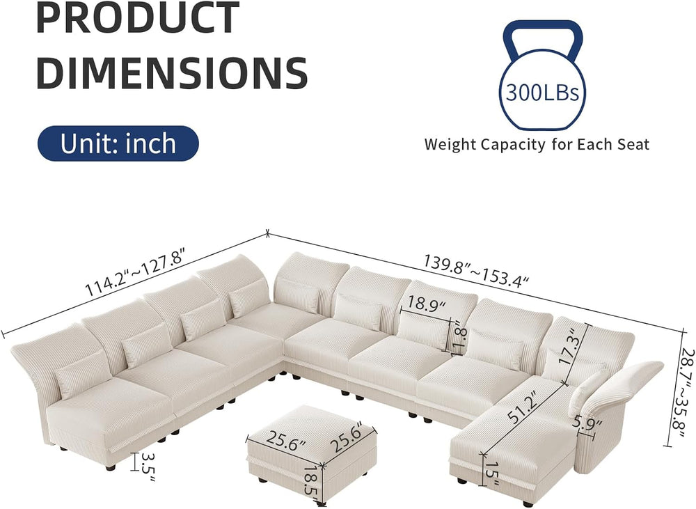 LLappuil 10 Seater Sectional Sofa with Storage, Large U Shaped Modular Sectio...