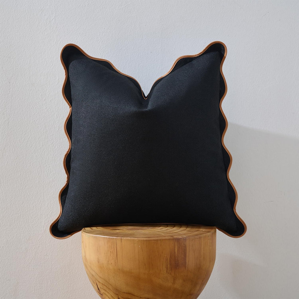 Scalloped Throw Pillow Covers (Black & Brown, 24x24 Inch)