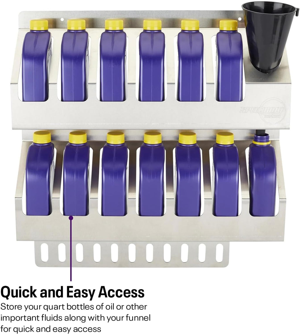 Speedway Motors 12-Quart Oil Storage Shelf, Aluminum, For Garage/Trailer