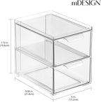 mDesign Stackable Storage Containers Box with 2 Pull-Out Drawers - Stacking Plastic Drawer Bins for Closet Organization, Linen, Coat, Bedroom or Entryway Closets - Lumiere Collection - 2 Pack - Clear