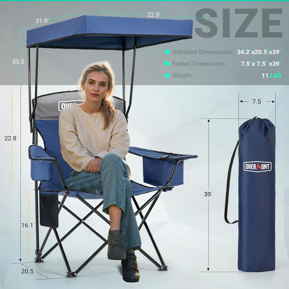 Overmont 2 Pack Camping Chair with Canopy, Oversized 330lbs Heavy Duty Foldin...