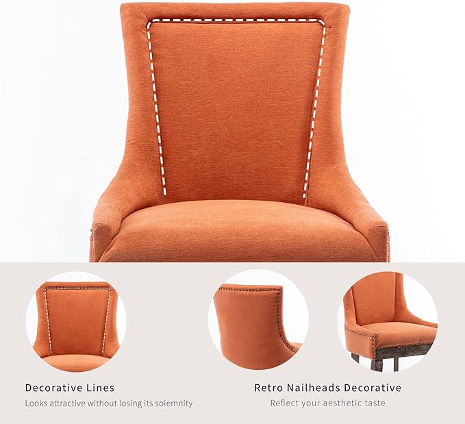 Dining Chairs Set of 8, Kitchen & Dining Room Chairs, Fabric Upholstered Dinning Chairs, Sillas De Comedor, Nailhead Trim, Wood Legs (Orange, 8 Pcs)