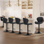 COLAMY Bar Stools Set of 3, Modern Swivel Bar Chairs, Adjustable Faux Leather Upholstered Barstools Counter Height with High Backrest for Bar, Kitchen Island, Dining Room, Black