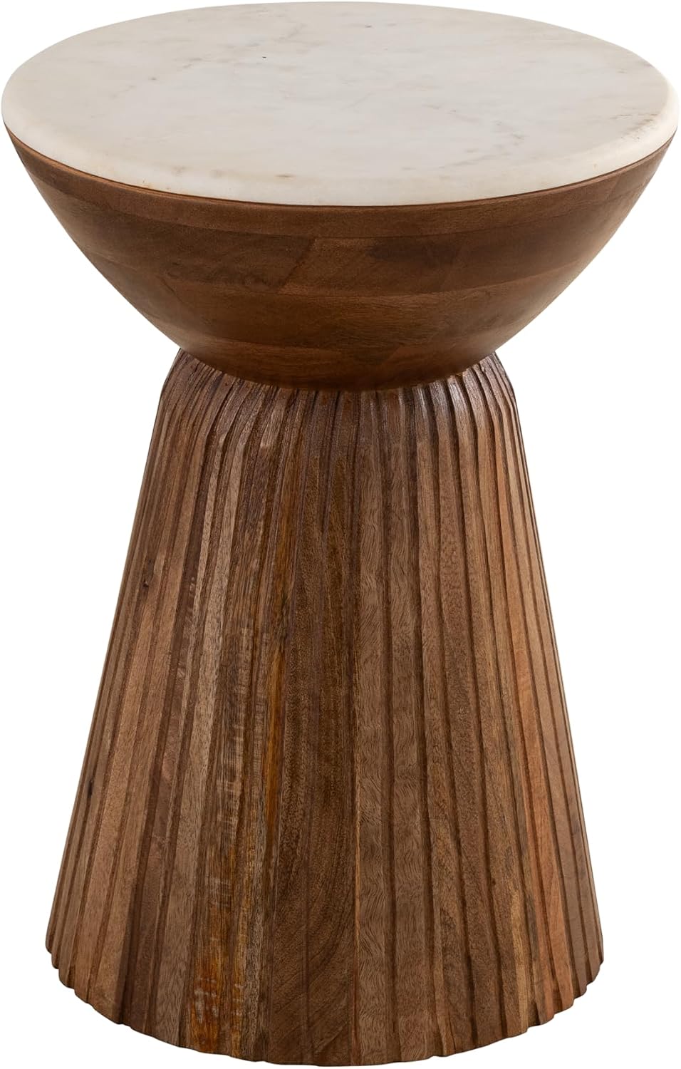 Albany Living Marble Top Mango Wood Pedestal Side Table, Natural | Fully Asse...