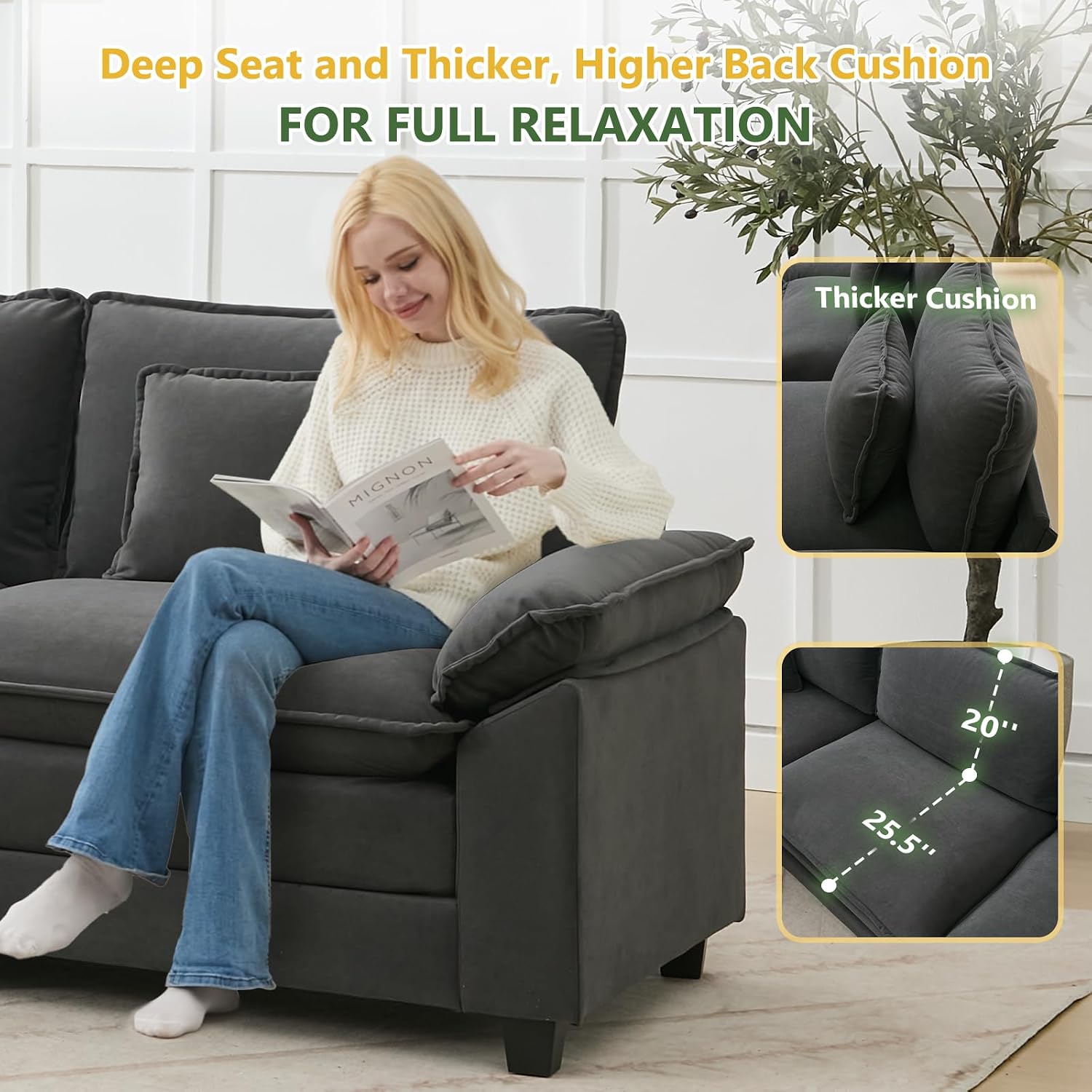 Oversized Modular Sectional Sofa Set, Convertible Deep Seat Cloud Couch with Ottoman, Large U Shaped Corner Couch with Throw Pillows for Living Room (Blue Grey, 10 Seater)