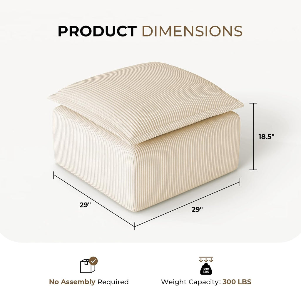 Beige Corduroy Pouf for Modular Sectional Sofa, Matching Accessory for Living Room, Bedroom and Apartment