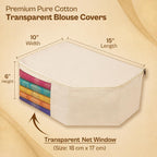 Kottify Premium Cotton Canvas Blouse Organizer – Pack of 2 | Durable Blouse Covers for Wardrobe Storage | Protects Saree Blouses – 38x25x17 cm