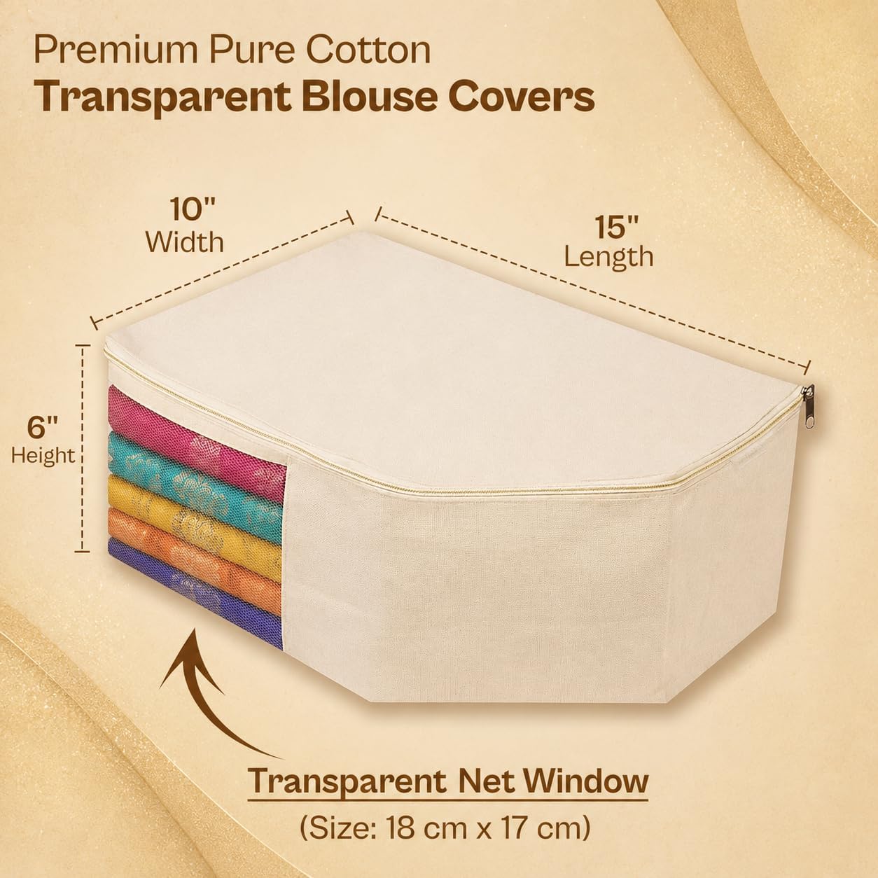 Kottify Premium Cotton Canvas Blouse Organizer – Pack of 2 | Durable Blouse Covers for Wardrobe Storage | Protects Saree Blouses – 38x25x17 cm