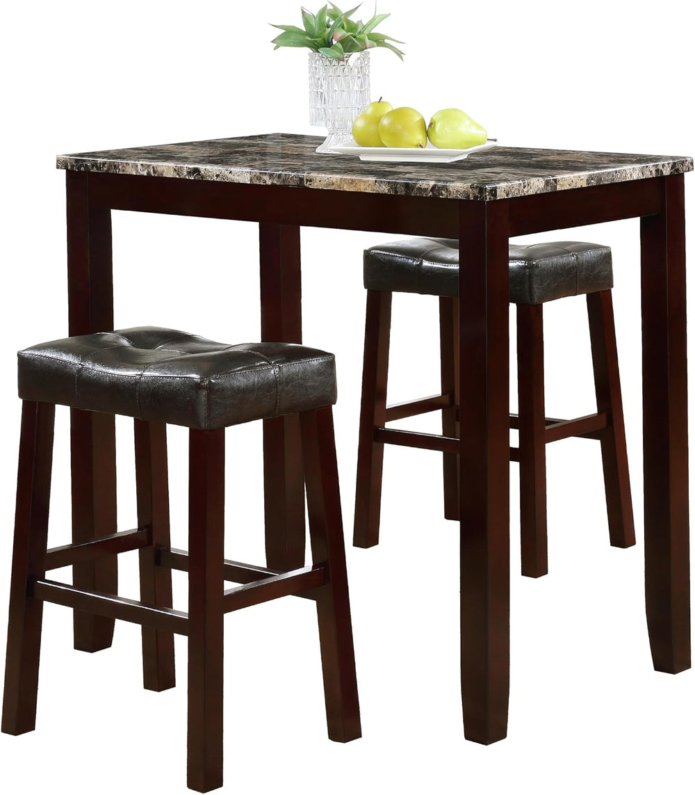 Roundhill Furniture 3-Piece Counter Height Glossy Print Marble Breakfast Tabl...