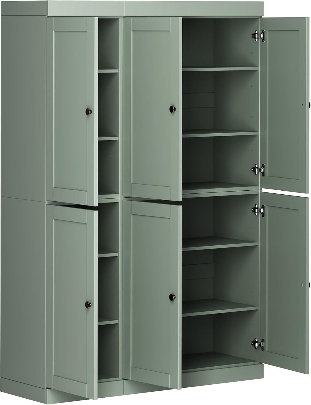 Palace Imports Solid Wood Kitchen Pantry Cabinet 71.5" Tall, 48.5" Wide – Utility Storage Cabinet w/ 6 Shaker Doors & 8 Adjustable Shelves – Sage, 100% Renewable Eco-Friendly Wood, Made in Brazil