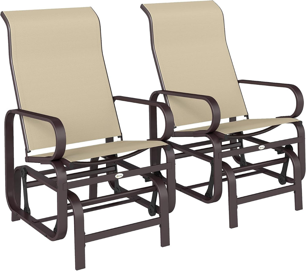Outsunny Outdoor Glider Chair Set of 2, Smooth Gliding Mechanism, Khaki | Gli...
