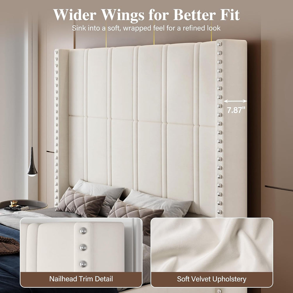 Queen Bed Frame with 65.75" Tall Headboard, Beige