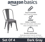 Amazon Basics Metal Dining Chairs, Easy to Assemble, Indoor/Outdoor, Stackable, 330-Pound Capacity, Dark Gray, 4-Pack, 20.1 x 17.1 x 33.5 inches