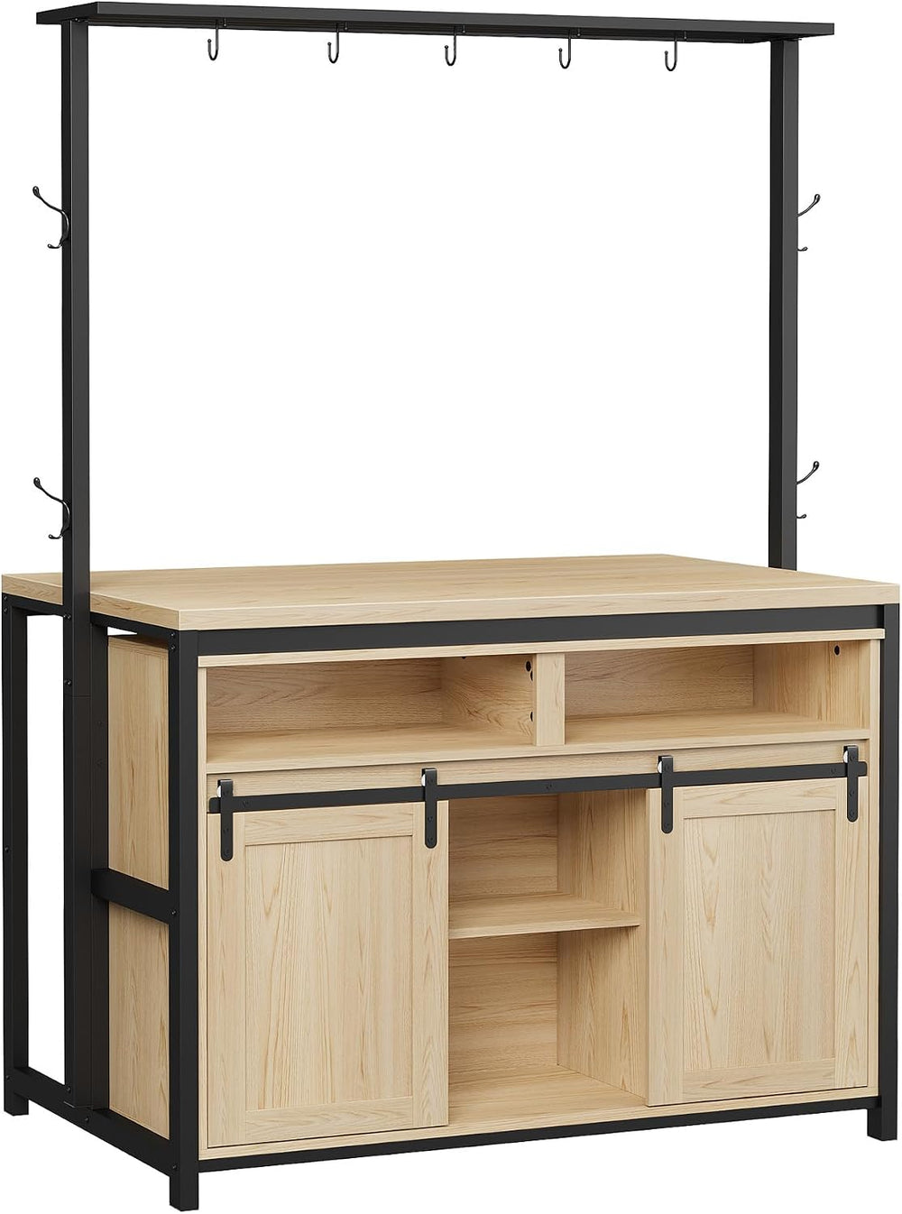 42'' Kitchen Island with Charging Station - Sliding Barn Door & 3...