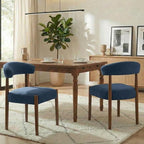 VKNOW Wooden Dining Chairs Set of 2, Modern Upholstered Dining Room Chairs with Walnut Wood Legs and Curved Backrest, Fabric Kitchen Chairs for Farmhouse/Living Room/Dining Room, Blue