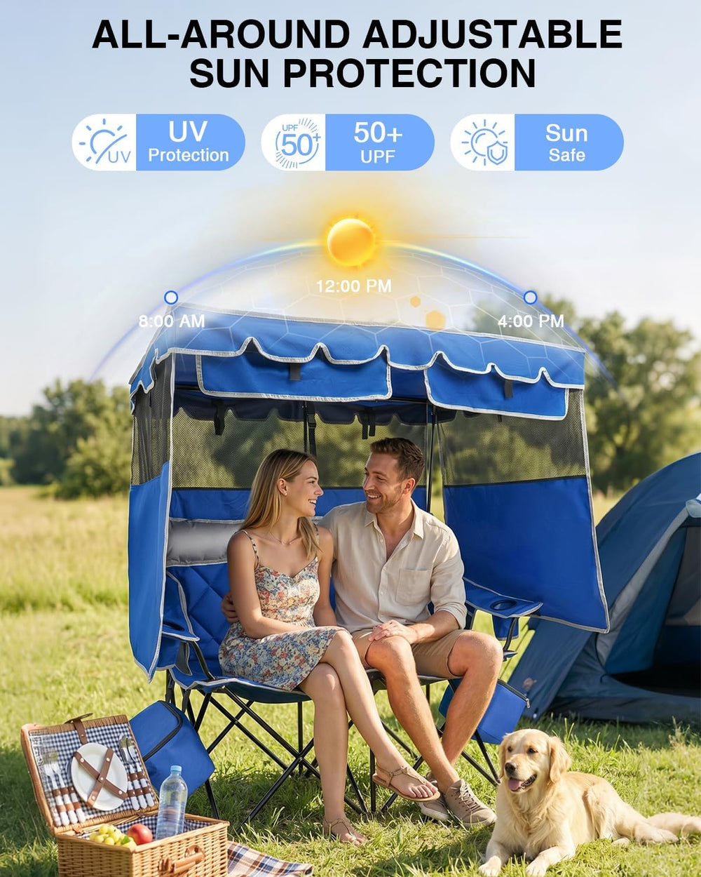 HOPERAN Double Camping Chair with Canopy, Heavy Duty 660lbs Double Beach Chai...