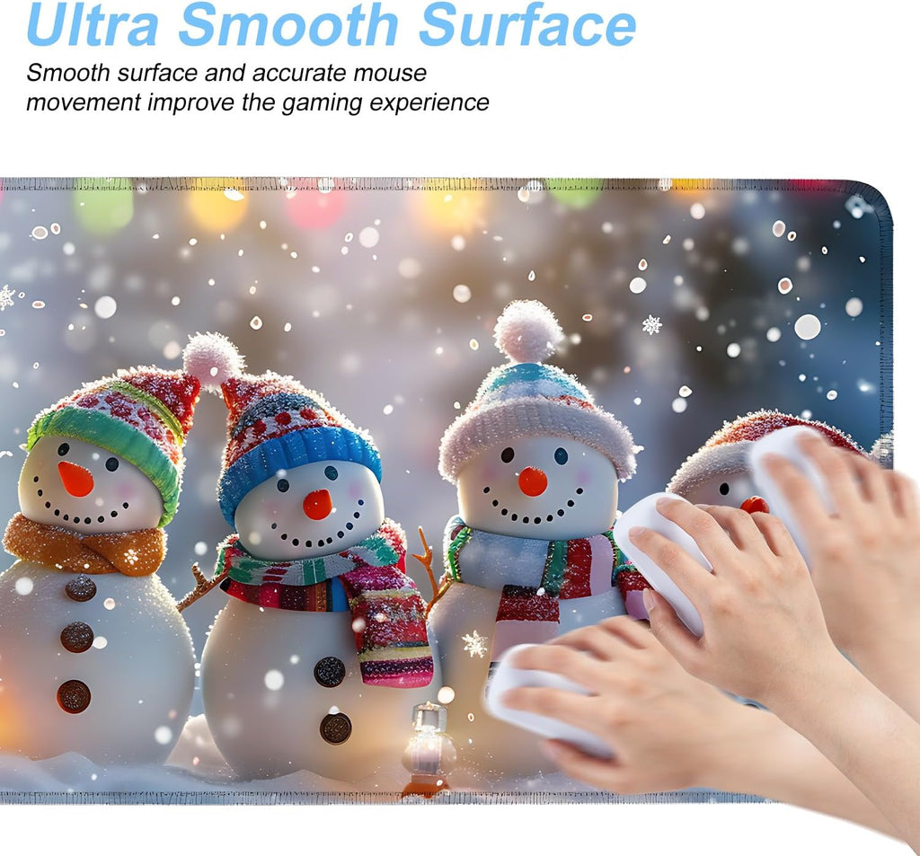 Snowman Christmas Mouse Pad XXL – Large Holiday Desk Mat with Cute Snowmen & Lights, Extended Non-Slip Mousepad for Office, Gift, Winter Decorations,31.5 x 11.8 in