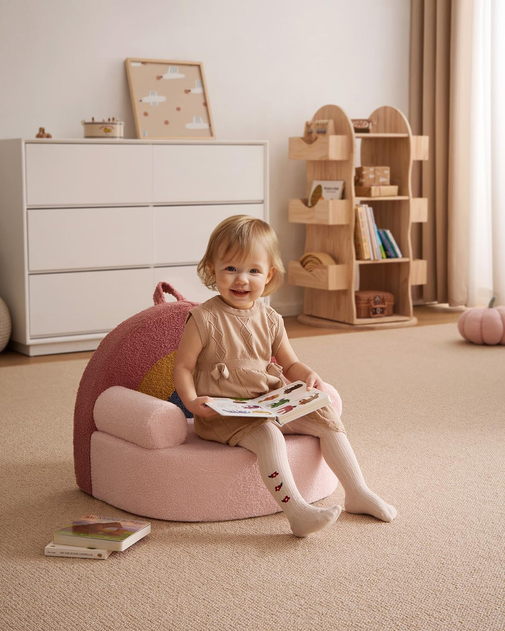 Blissful Diary Kids Chair, Soft Kids Armchair, Comfortable Kids Couch Sofa for Reading Planying, Kids Furniture for Boys and Girls Gift, Blush Pink Rainbow