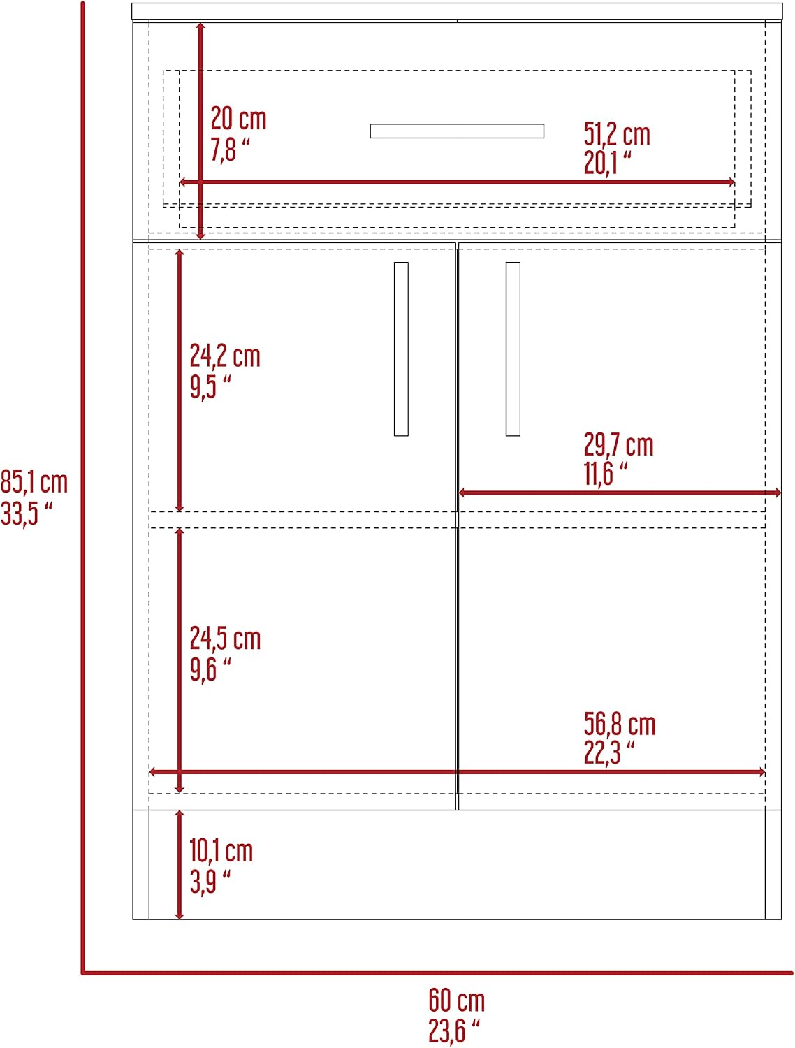 23.6" D*15.9" W*33.5" H Freestanding Kitchen Pantry with Dawer & Shelf, Double Door, Natural Wood Top, Rectangular Storage Cabinet, Modern Minimalist, for Living Room, Dining Room, White