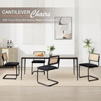 Zesthouse Natural Rattan Dining Chairs Set of 4, Modern Kitchen Chairs with Solid Wood Back for Dining Room Living Room, Mid Century Breuer Design Inspired, Upholstered Boule Fabric, Black
