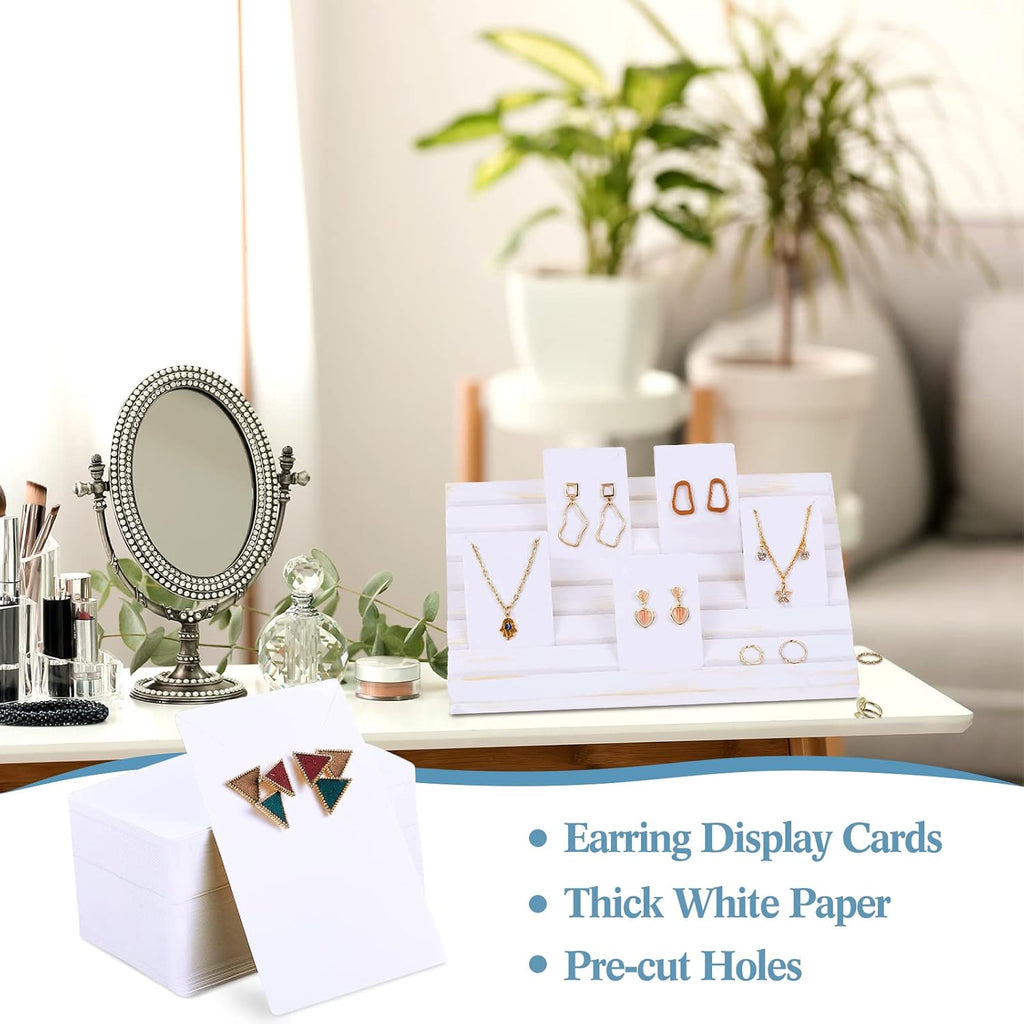 Blulu 31 Pack Wooden Earring Display Stand 7 Slots jewelry Display Holder with Earring Card for Selling Vendors Retail Show