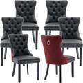 Modern Dining Chairs Set of 6, Tufted Upholstered Dining Chair with Solid Wood Legs, Velvet and Leather Dining Chairs, Sillas de Comedor, Comfy Kitchen Chair (Black+Burgundy, 6Pcs)