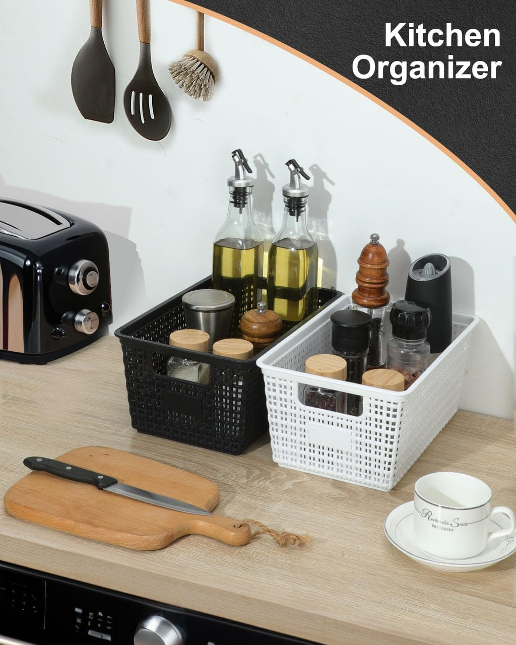 EOENVIVS Set of 6 Baskets For Organizing, Plastic Storage Bins and Small Basket for Organization and Storage Shelves Drawers Desktop Closet Playroom Classroom Office, Black