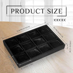 Henoyso 2 Pieces 12 Grid Velvet Watch Tray Jewelry Organizer Stackable Watch Bracelet Bangle Display Holder Adjustable Pillow(Black)