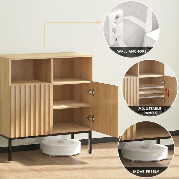 Oxford Fluted Storage Cabinet, Sideboard Buffet Credenza with Doors, Accent Console for Living Dining Room, Entryway, Natural Oak (Raised Panel, Two doors-1pc)