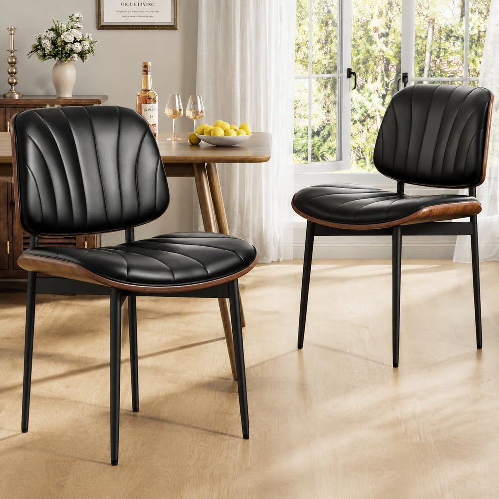 REONEY Dining Chairs Set of 4, Mid-Century Modern Kitchen Chairs, Black