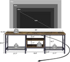 VECELO TV Stand with Power Outlets for 70 Inch Industria Media Entertainment Center with Charging Station, 3-Tier Open Shelves & Metal Frame for Living Room, Bedroom, 63 Inch, Brown