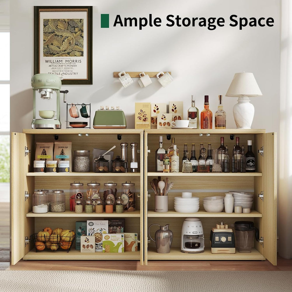 Fluted Sideboard Buffet Cabinet with Storage, Wood Sideboard Cabinet with Doo...