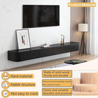 Floating TV Stand with Drawers, Pre-Assembled Wall Mounted TV Console, Modern Floating Media Console for Living Room, Space-Saving Floating TV Cabinet (Black, 71in/180cm)