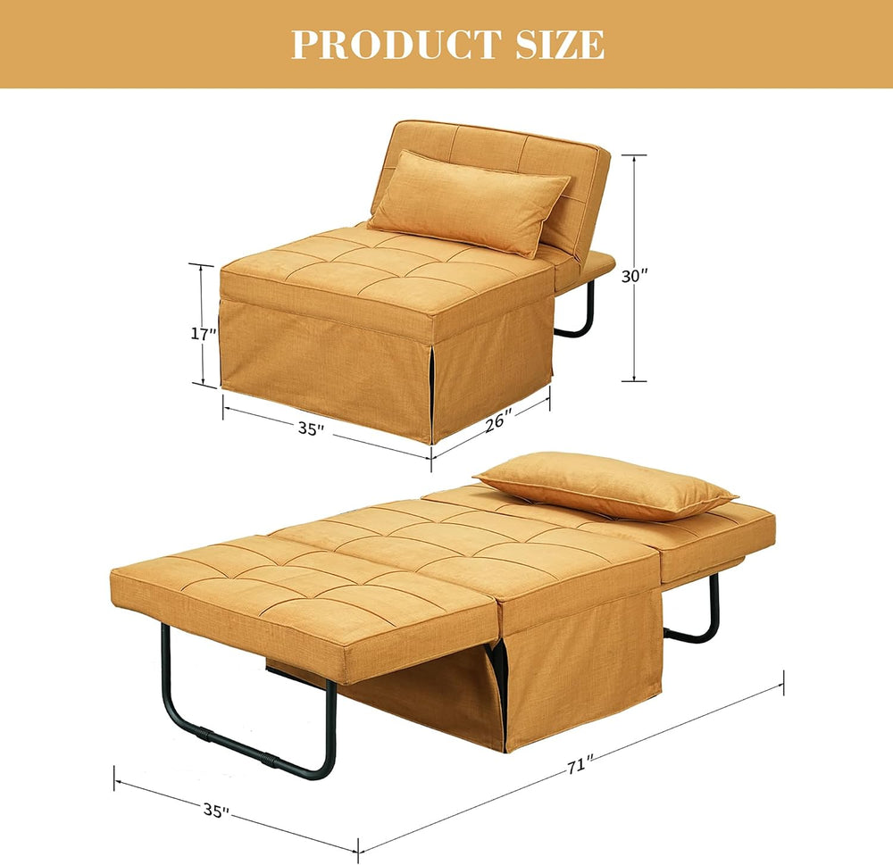 Yellow Sofa Bed, Convertible Chair 4 in 1 Multi-Function Modern Folding Ottom...