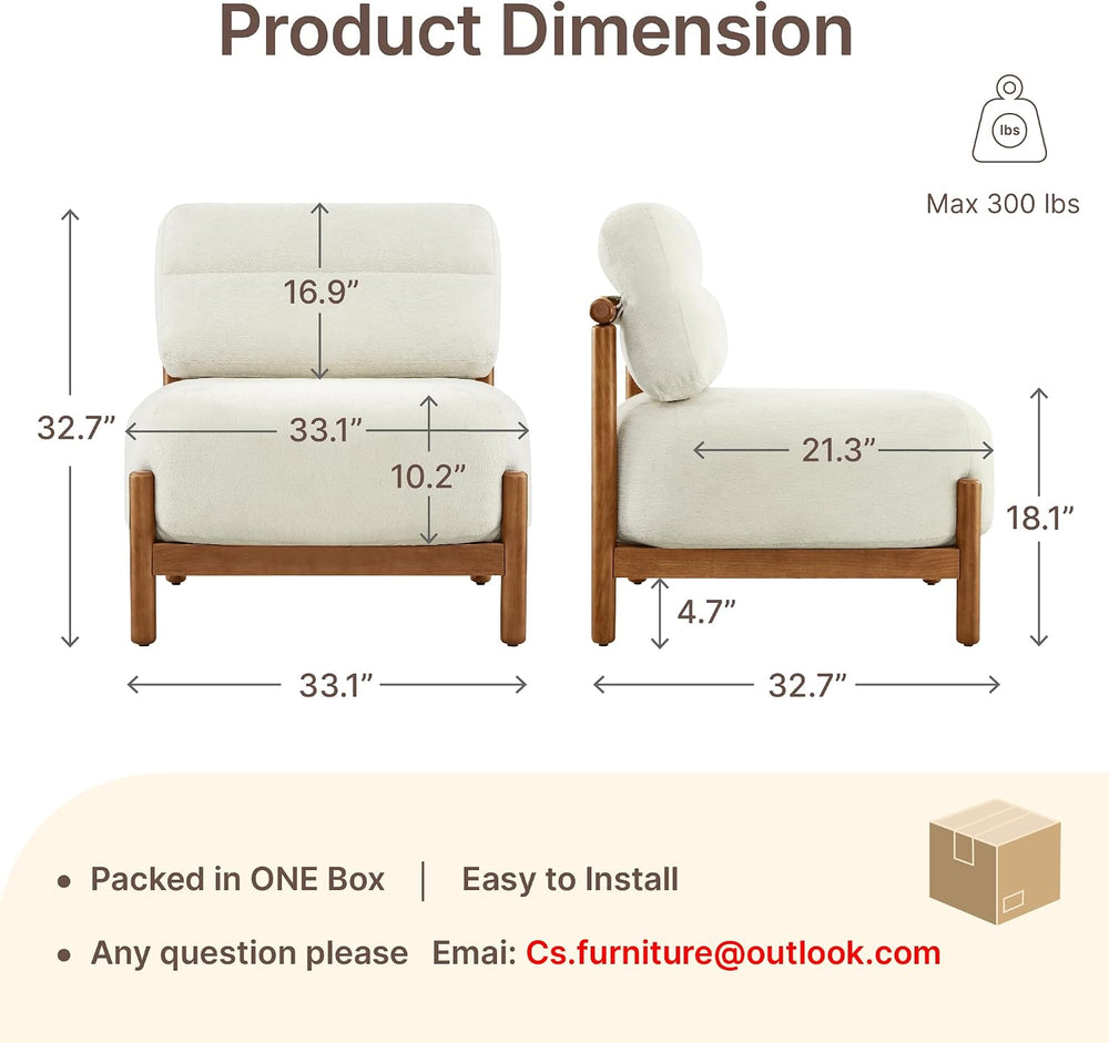 Mid Century Modern Accent Chair, Upholstered Armless Lounge Chair with Wooden...