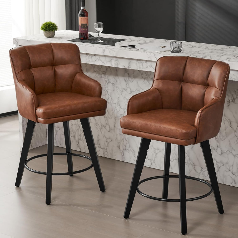 SAECKBERG 360°Swivel Counter Height Bar Stools with Back, 26 inch Solid Wood ...