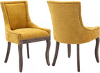 Gold Dining Chairs Set of 2, Kitchen & Dining Room Chairs, Fabric Upholstered Dinning Chairs, Sillas De Comedor, Nailhead Trim, Wood Legs (Yellow, 2 Pcs)