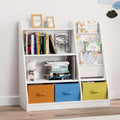 Kids Bookshelf Wood Montessori Toy Storage Organizer Cabinet Shelf Child Bookcase Toddler Baby Sling Book Rack 3 Cube Bin Fabric Drawers for Playroom Bedroom Nursery School