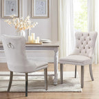 Velvet Upholstered Dining Chairs Set of 8, Modern Style Kitchen Side Chairs with Nailhead Trim and Silver Plated Leg, Metal Pulling Ring for Dining Room Living Room(Creamy White)
