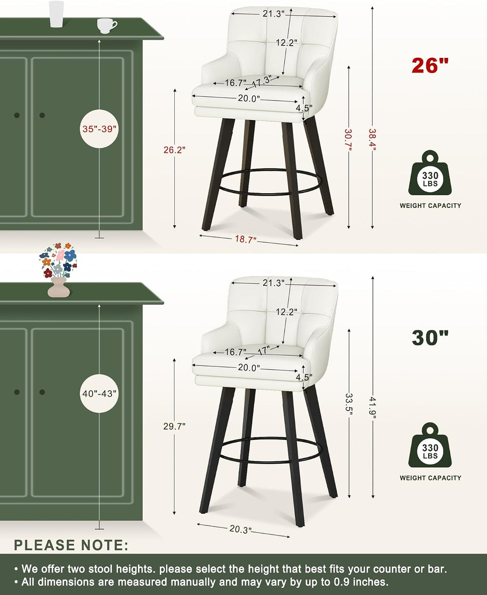 SAECKBERG 360°Swivel Counter Height Bar Stools with Back, 26 inch Solid Wood ...