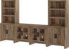 WAMPAT Entertainment Center with Bookshelves, 4-Piece Modular TV Stand with Storage Towers, Farmhouse Media Console with Glass Doors for Living Room, Bedroom, Brown