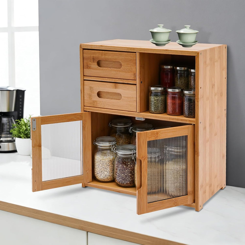Countertop Bamboo Kitchen Pantry, 16.5*9*18.9in, Freestanding Sideboard with ...