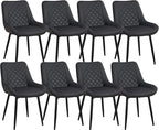 Dining Chair Set of 8, Modern Dining Chairs with Thick Cushions, Faux Leather Upholstered Kitchen Dining Room Chairs with Metal Adjustable Legs for Dining Living Room, Black