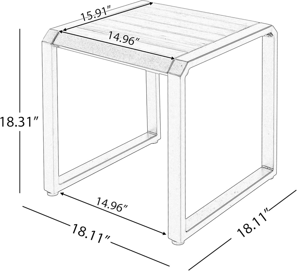 Outdoor Side Table with Teak Wood Top, Metal Frame Patio Accent Table, 120 lb...