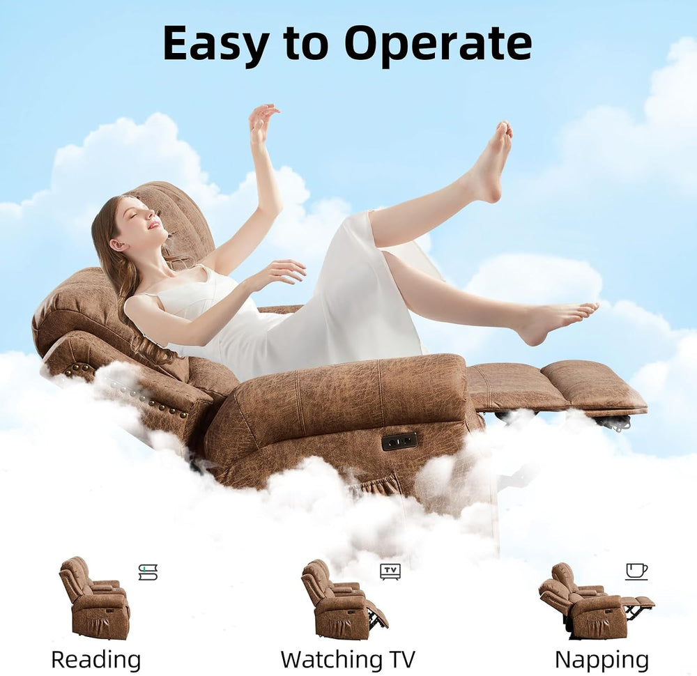 EBELLO 2 Pieces Power Reclining Sofa Set, Faux Leather Reclining Living Room ...